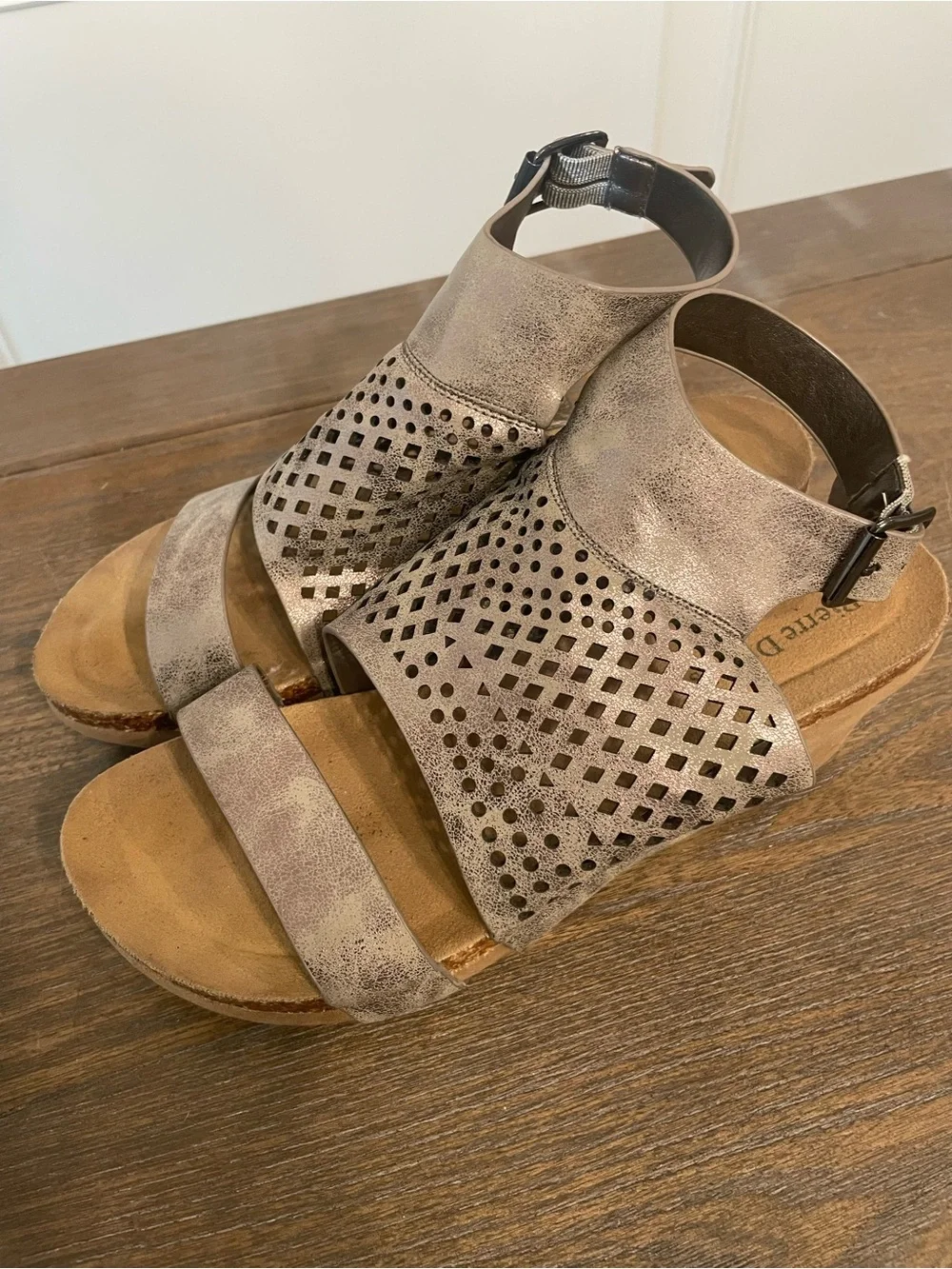 Pierre Dumas Metallic Gray Perforated Wedge Sandals